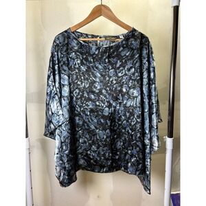 Bob Mackie Wearable Art Womens 1X Blue Black Abstract Gemstone Kimono Tunic Top